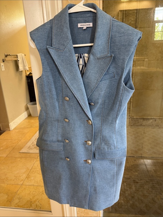 Veronica Beard Dresses & Skirts - Veronica Beard Sleeveless Double-Breasted Denim Vest Dress in Light Blue